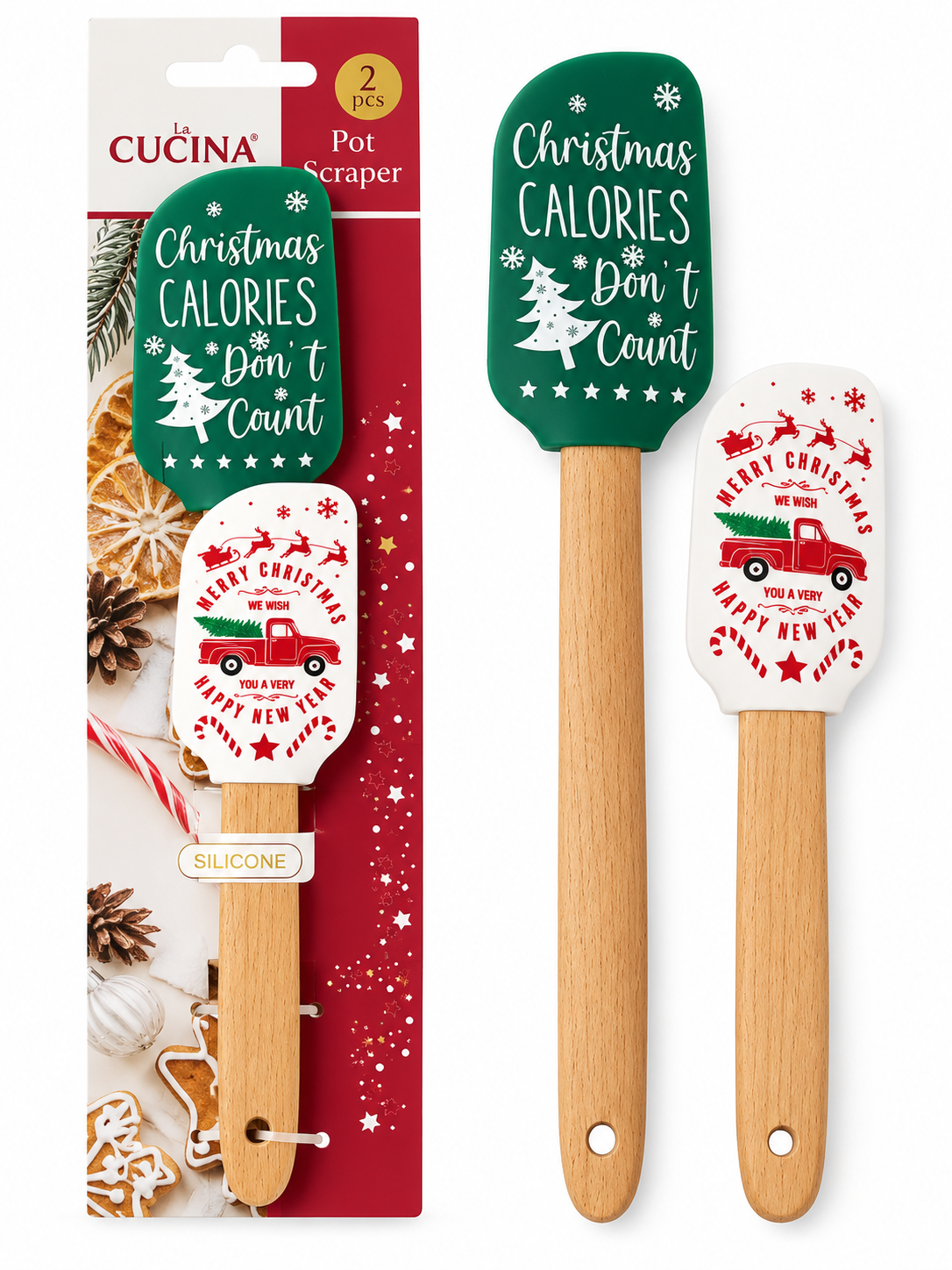 SET DE 2 ESPÁTULAS DE SILICONA CON DISEÑO NAVIDEÑO