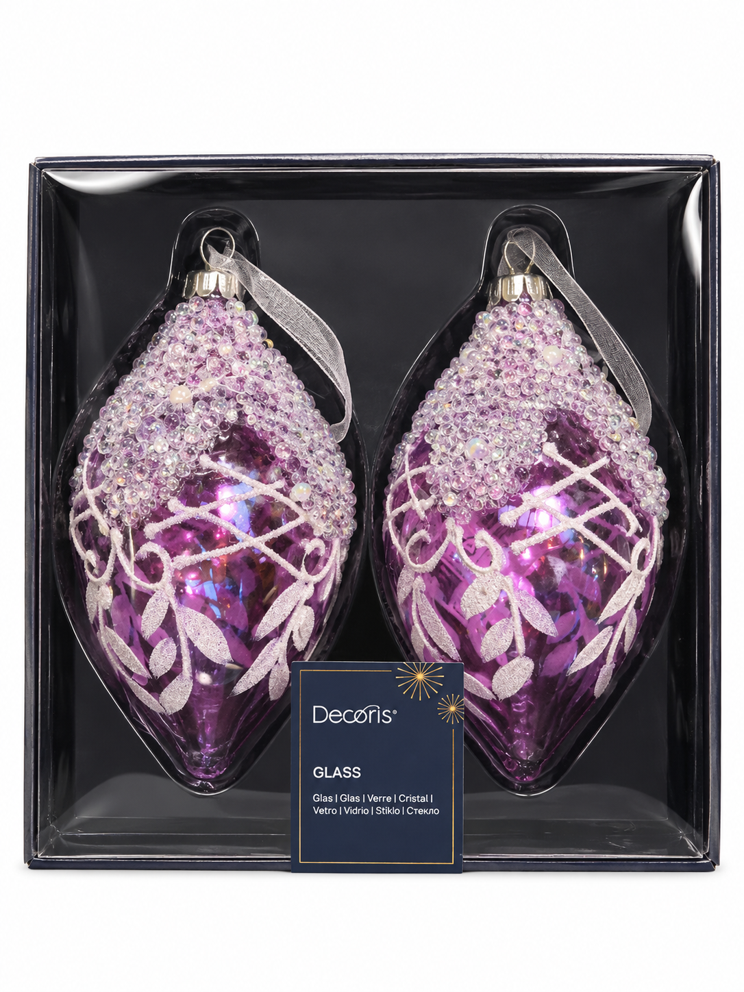 SET DE DOS ADORNOS DE NAVIDAD DE CRISTAL CON LENTEJUELAS
