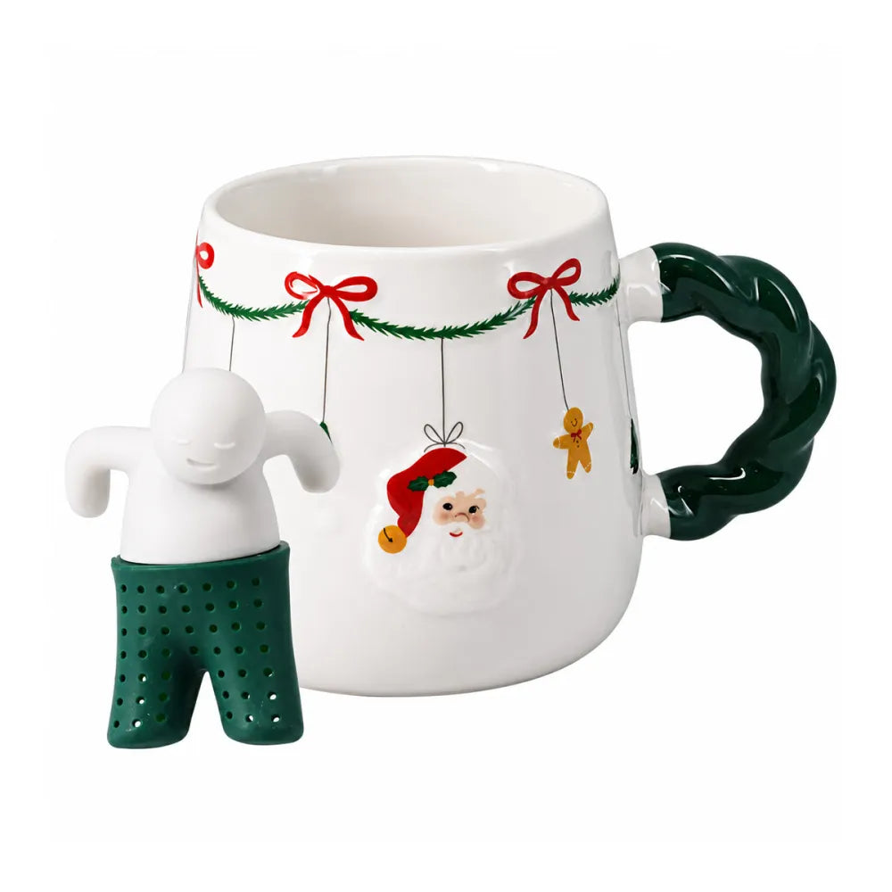 TAZA PAPA NOEL DE PORCELANA CON CUCHARA - SET 2 PIEZAS