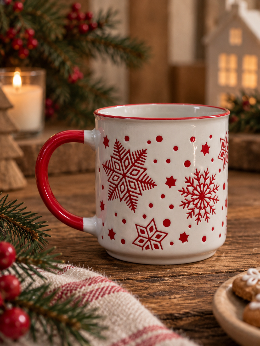 TAZA NAVIDEÑA BLANCA DE GRES DE 250ML
