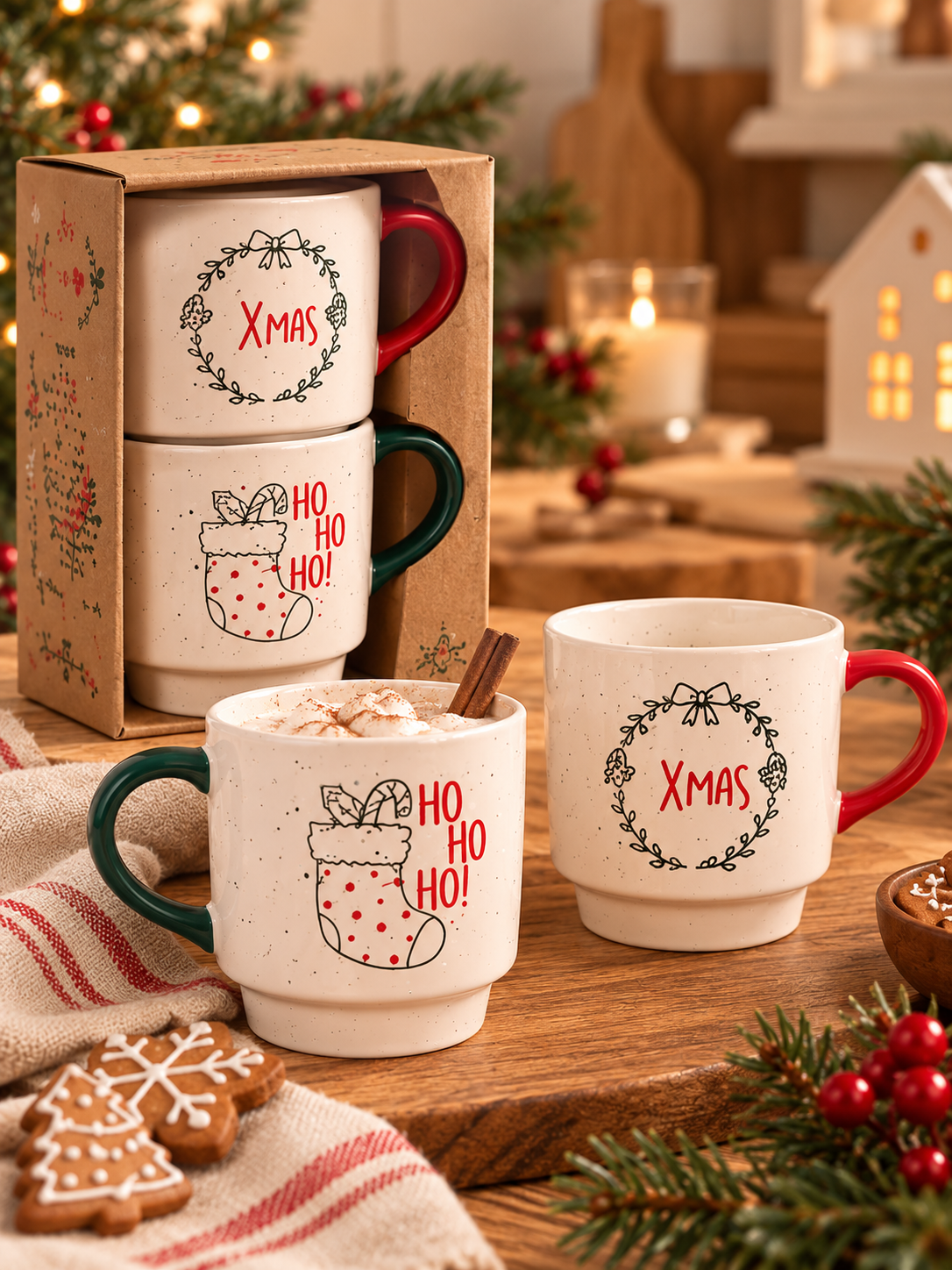 SET DE 2 TAZAS NAVIDEÑAS DE GRES
