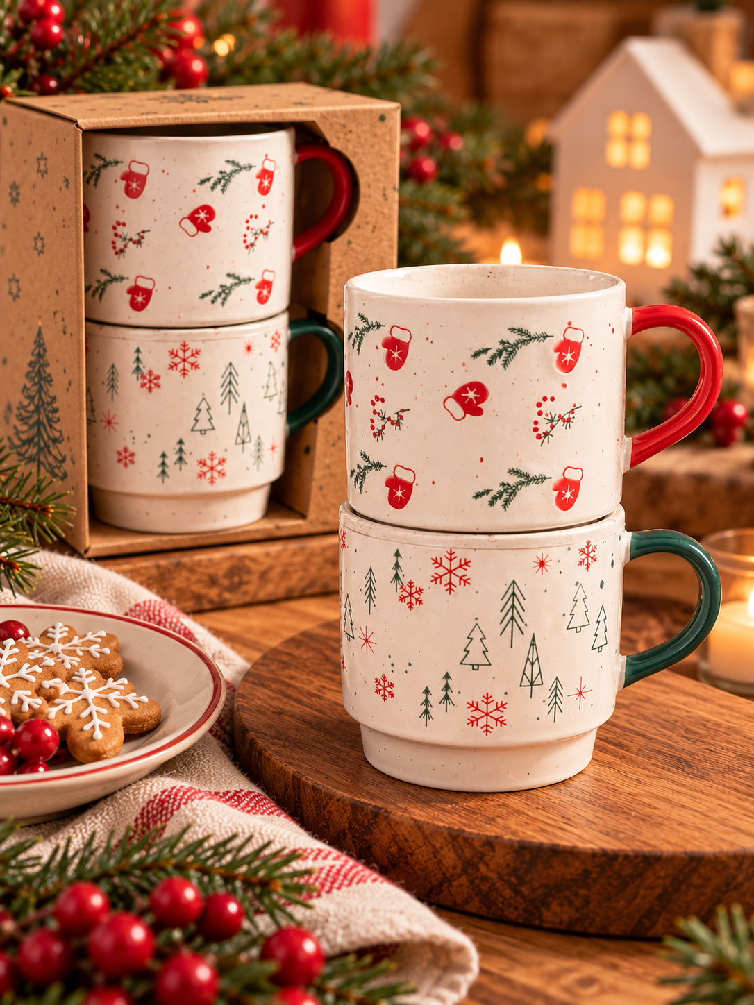 SET DE 2 TAZAS NAVIDEÑAS DE GRES