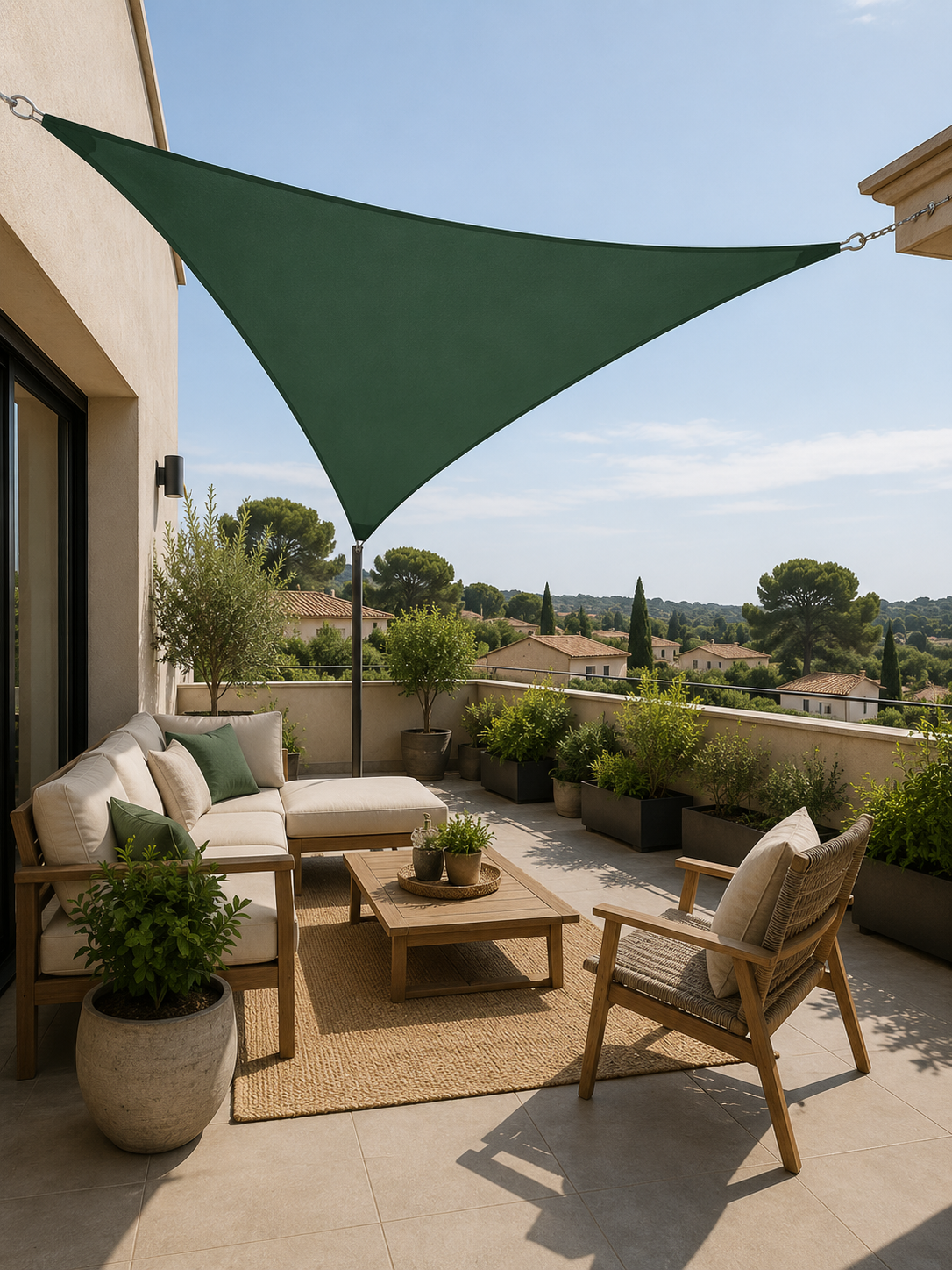VELA DE SOMBRA TRIANGULAR 3X3X3M VERDE