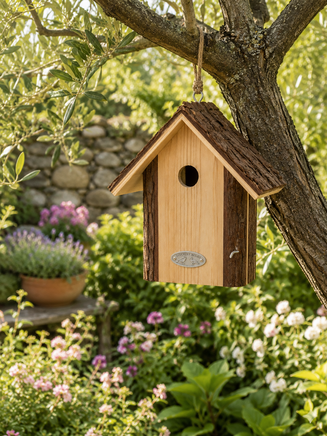 BIRD HOUSE BLUE TIT BARK ROOF