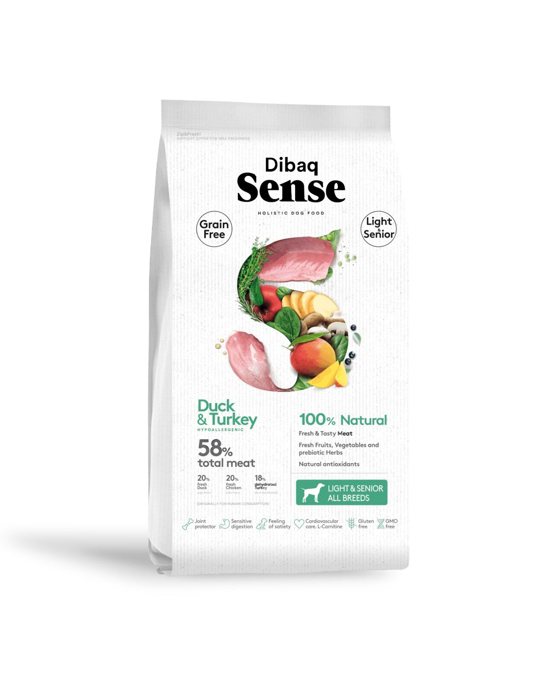 DIBAQ SENSE GRAIN FREE DOG DUCK & TURKEY LIGHT 2KG