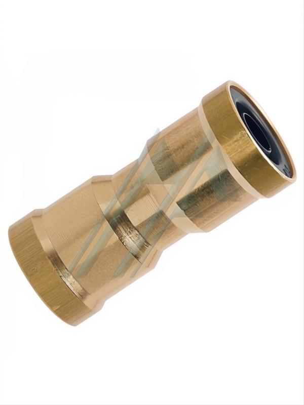 Unión automática de latón para tubos de riego de 16 mm, conexión rápida y estanca.