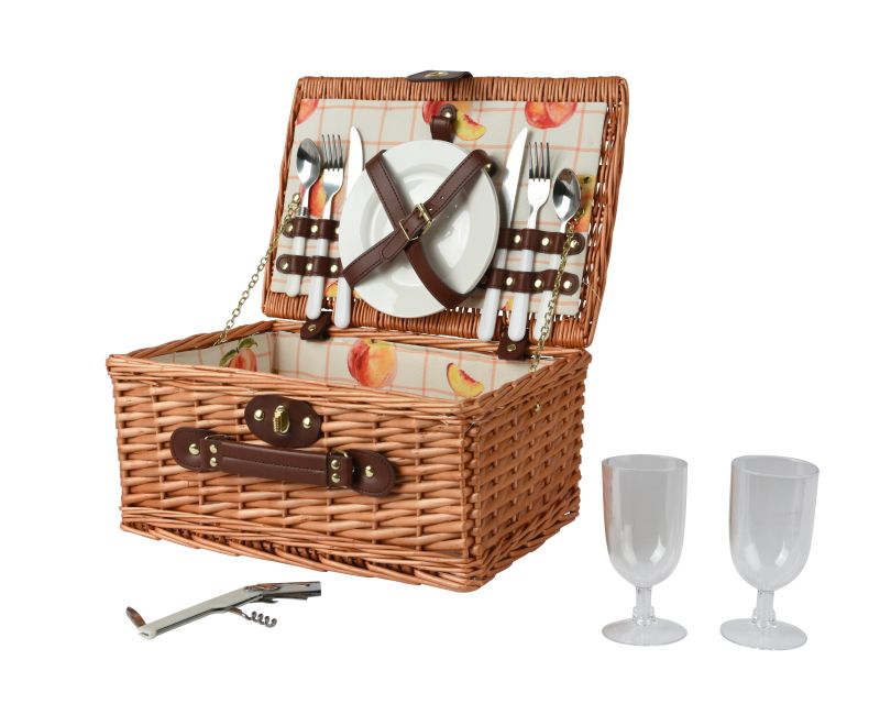 PICNIC SET WICKER PEACH PRINT