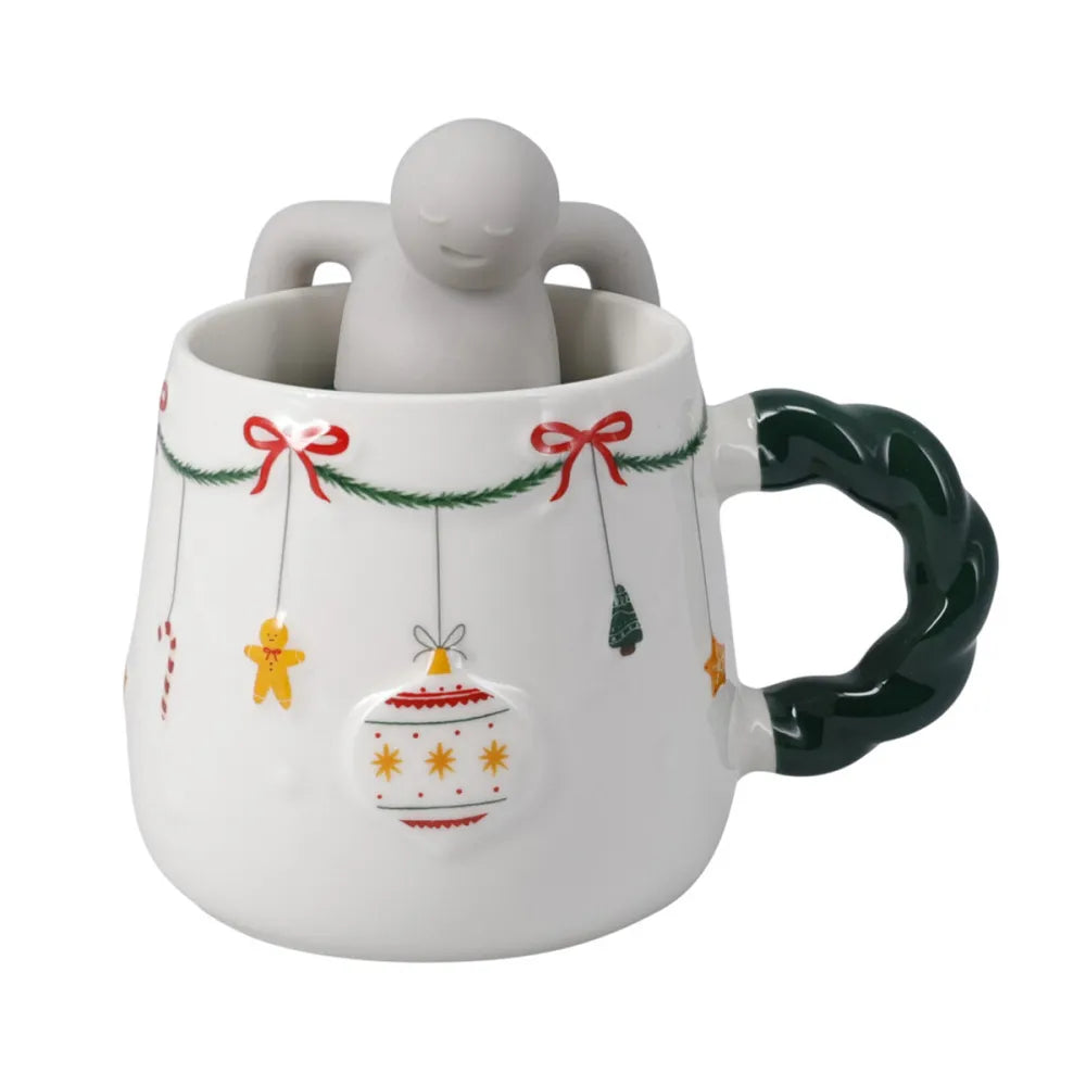 TAZA BOLA NAVIDEÑA DE PORCELANA CON CUCHARA - SET 2 PIEZAS