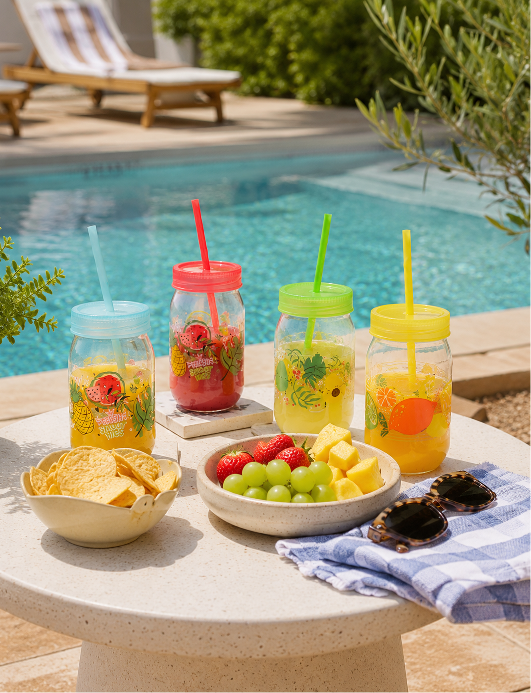 DRINKING MUG 370ML GLASS STRAW