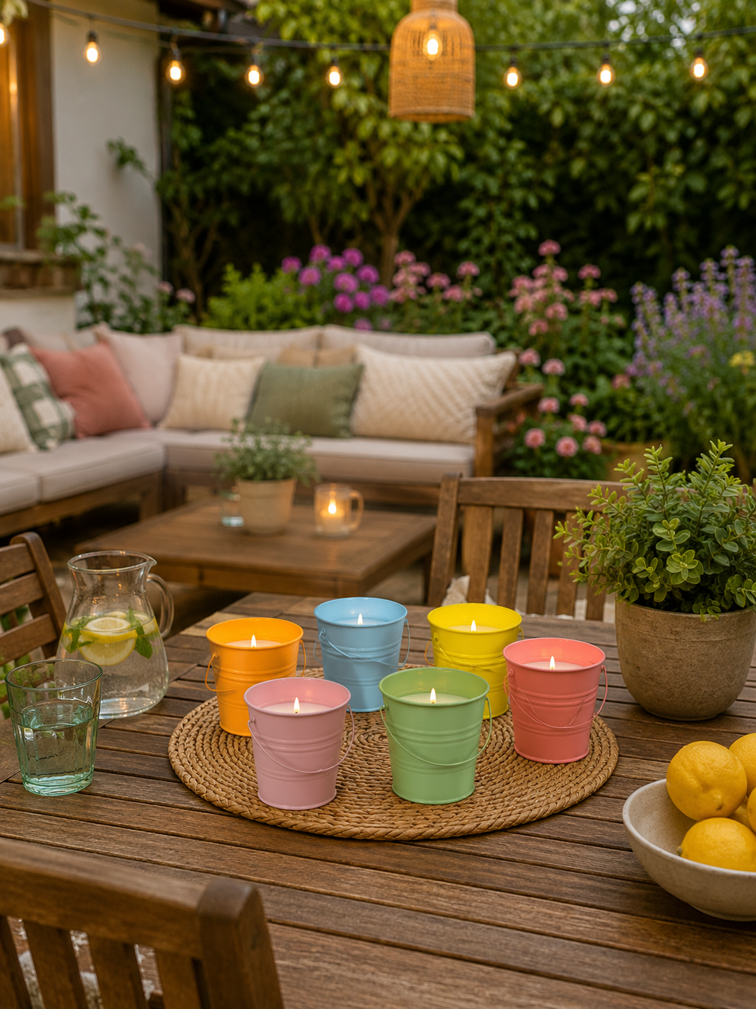 CITRONELLA CANDLE WAX IN METAL BUCKET IN IRON BUCKET